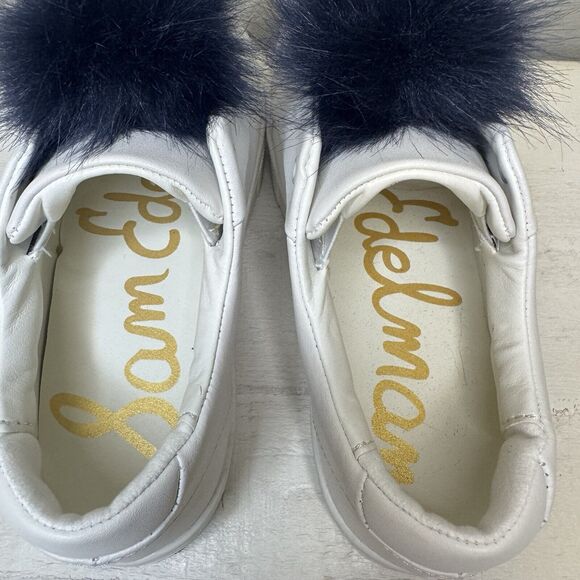 Sam Edelman Leya White Sneakers Shoes Faux Fur Pom Pom Size 6 - Picture 6 of 10
